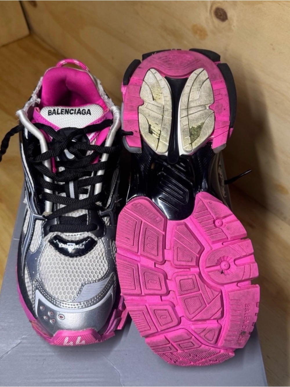 Balenciaga White, Pink & Black Track-Style Sneakers - Picture 5 of 5